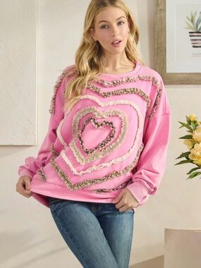 RARE Oli & Hali Sample Pink Ruffle Heart Oversized Sweatshirt S